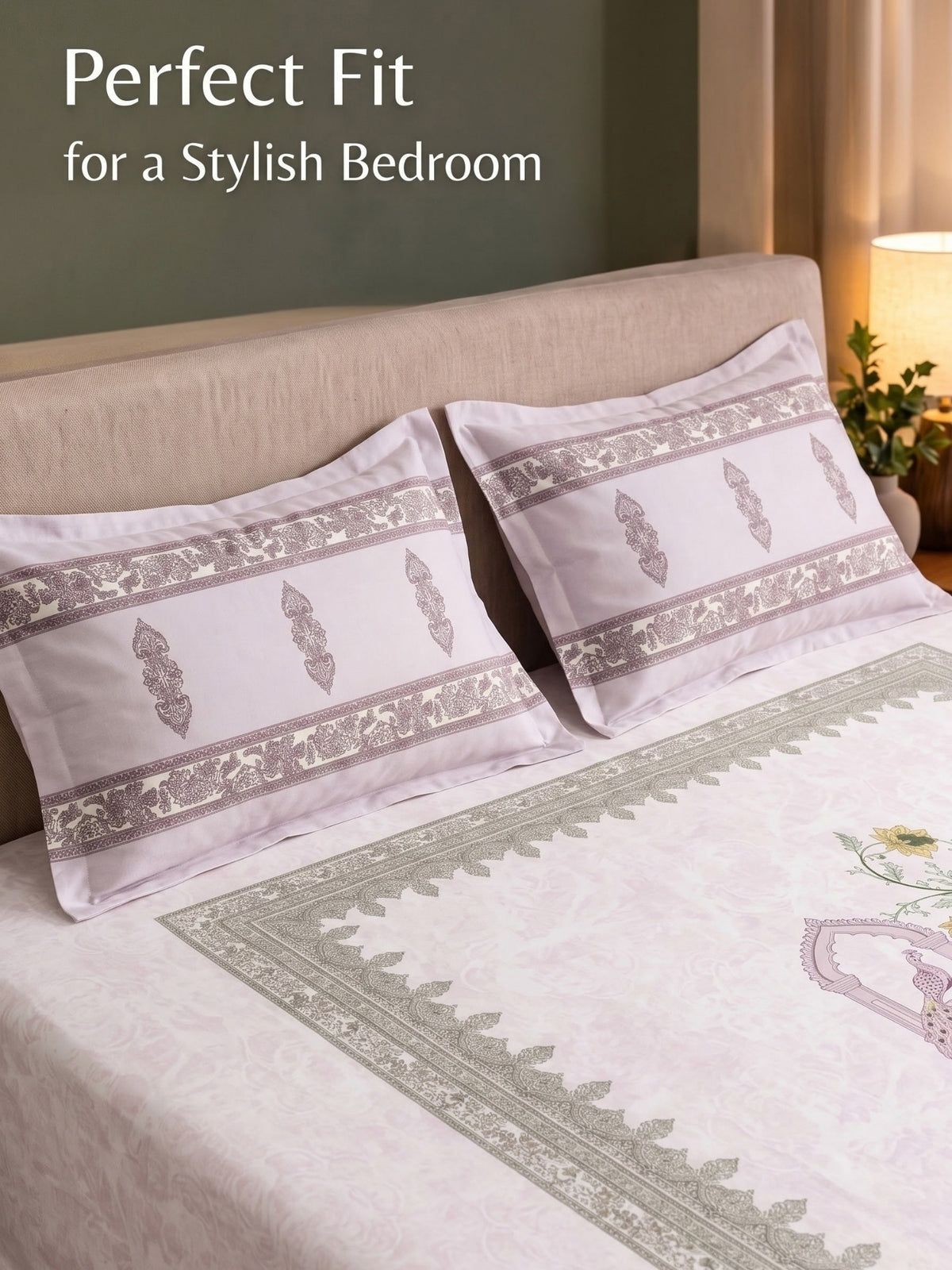 BOTTEGA PANEL Luxury King Size Bedsheet | 100% Cotton | 210 TC Premium Fabric | 108 x 108 Inches | Includes 2 Pillow Covers