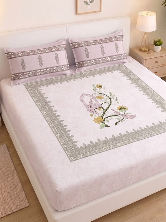 BOTTEGA PANEL Luxury King Size Bedsheet | 100% Cotton | 210 TC Premium Fabric | 108 x 108 Inches | Includes 2 Pillow Covers