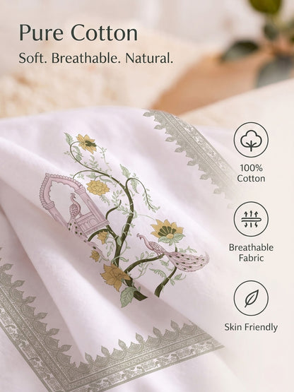 BOTTEGA PANEL Luxury King Size Bedsheet | 100% Cotton | 210 TC Premium Fabric | 108 x 108 Inches | Includes 2 Pillow Covers
