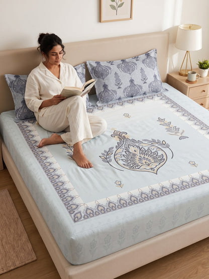 BOTTEGA PANEL Luxury King Size Bedsheet | 100% Cotton | 210 TC Premium Fabric | 108 x 108 Inches | Includes 2 Pillow Covers