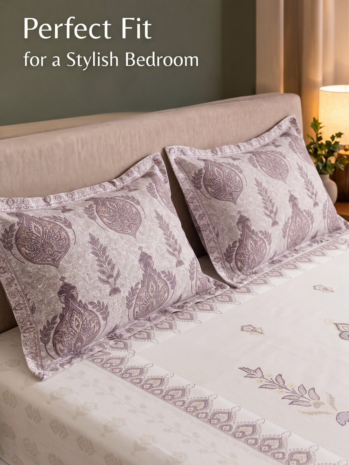 BOTTEGA PANEL Luxury King Size Bedsheet | 100% Cotton | 210 TC Premium Fabric | 108 x 108 Inches | Includes 2 Pillow Covers
