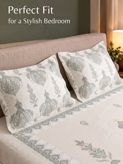 BOTTEGA PANEL Luxury King Size Bedsheet | 100% Cotton | 210 TC Premium Fabric | 108 x 108 Inches | Includes 2 Pillow Covers