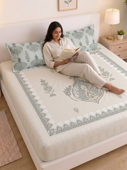 BOTTEGA PANEL Luxury King Size Bedsheet | 100% Cotton | 210 TC Premium Fabric | 108 x 108 Inches | Includes 2 Pillow Covers