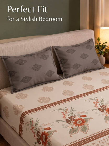 CELESTIA 100% Cotton Luxury Bedsheet | 250 TC Satin Weave | King Size 108 x 108 Inches | Ultra Soft & Elegant