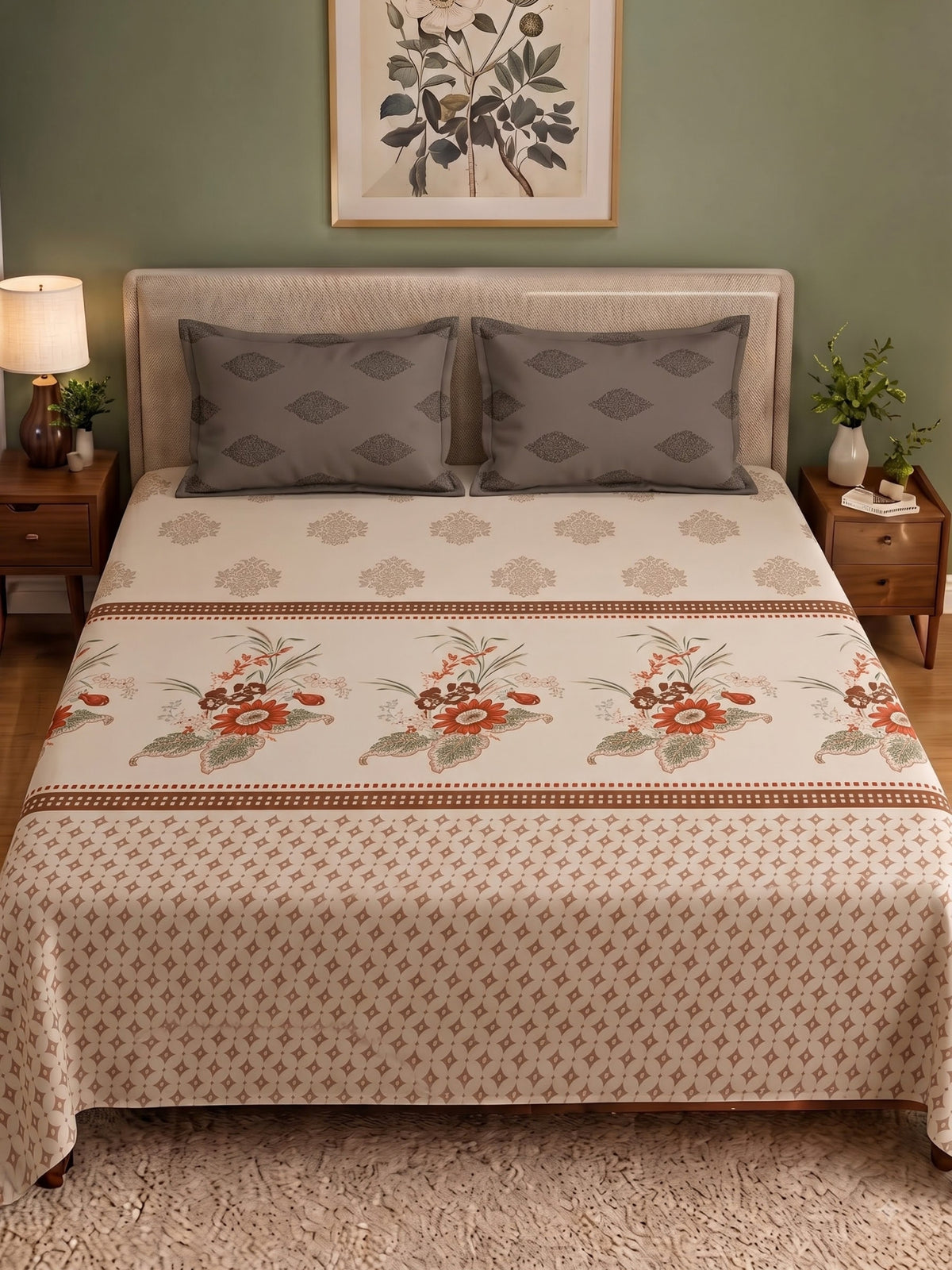 CELESTIA 100% Cotton Luxury Bedsheet | 250 TC Satin Weave | King Size 108 x 108 Inches | Ultra Soft & Elegant