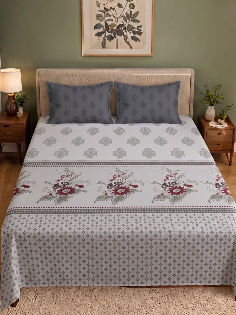 CELESTIA 100% Cotton Luxury Bedsheet | 250 TC Satin Weave | King Size 108 x 108 Inches | Ultra Soft & Elegant| Light Grey
