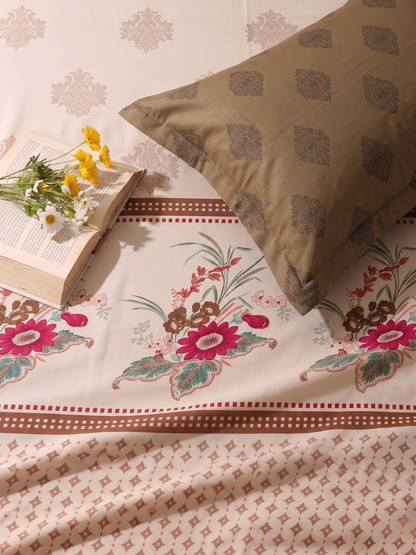 CELESTIA 100% Cotton Luxury Bedsheet | 250 TC Satin Weave | King Size 108 x 108 Inches | Ultra Soft & Elegant