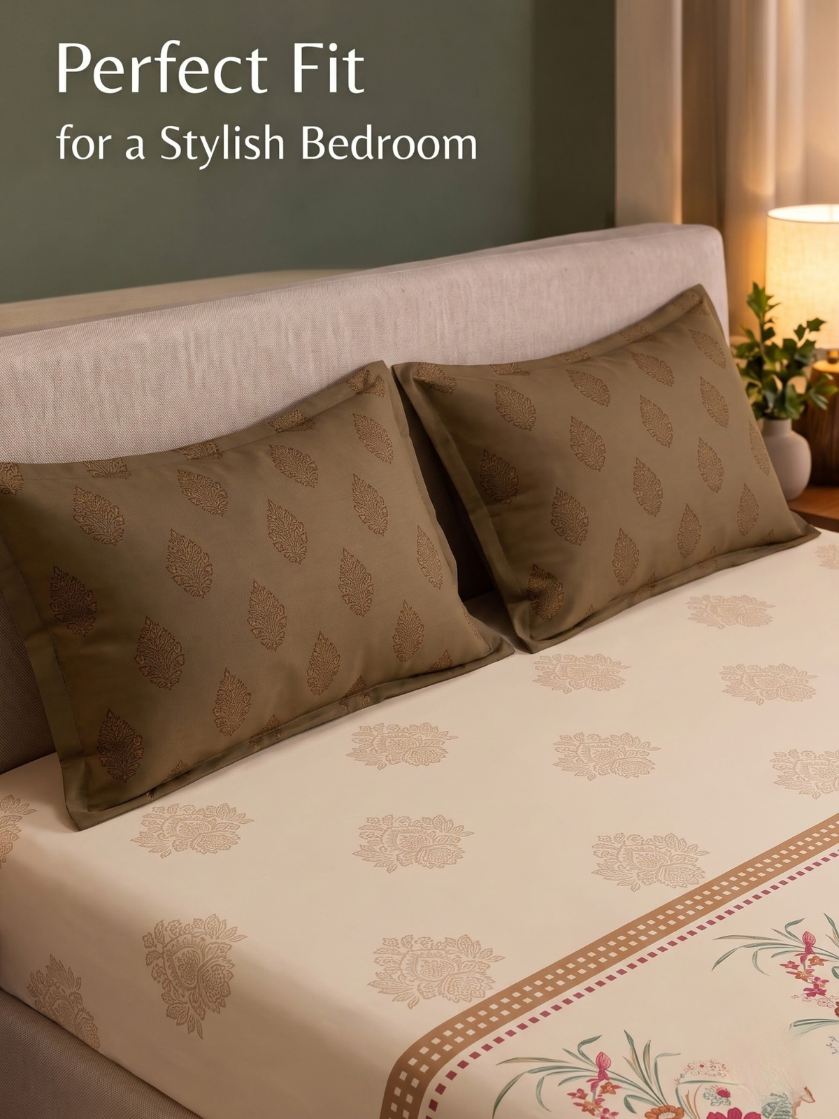 CELESTIA 100% Cotton Luxury Bedsheet | 250 TC Satin Weave | King Size 108 x 108 Inches | Ultra Soft & Elegant