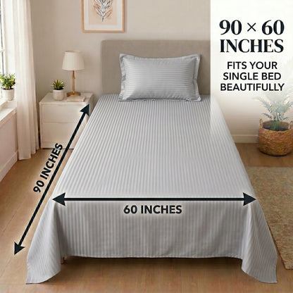 210 TC 100% Cotton Italian Strip Single Bedsheet | 90 x 60 Inches | Grey