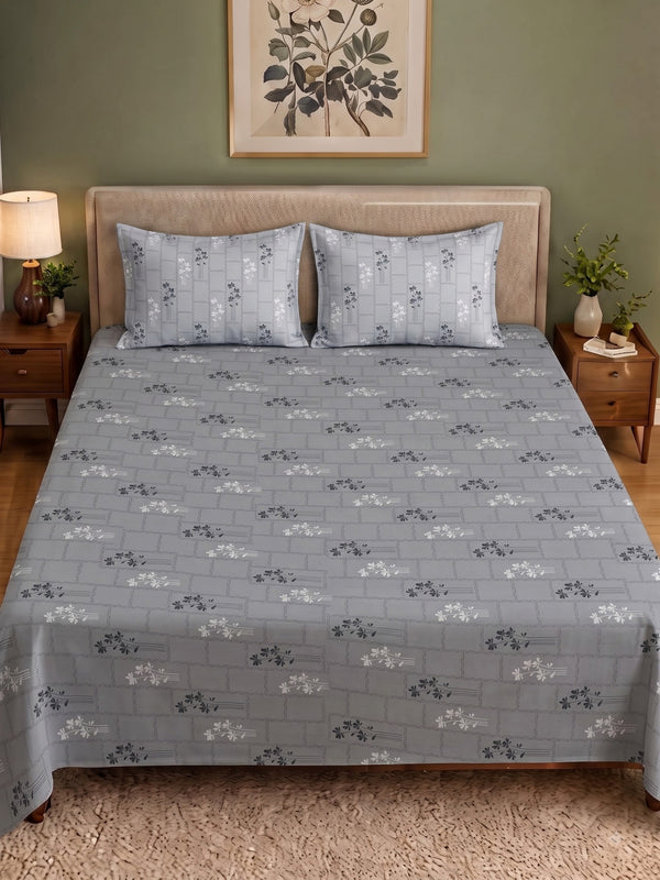 CROWN 100% Cotton Premium Bedsheet | 186 TC Twill Satin Weave | King Size 108 x 108 Inches | Soft, Breathable & Durable|Grey
