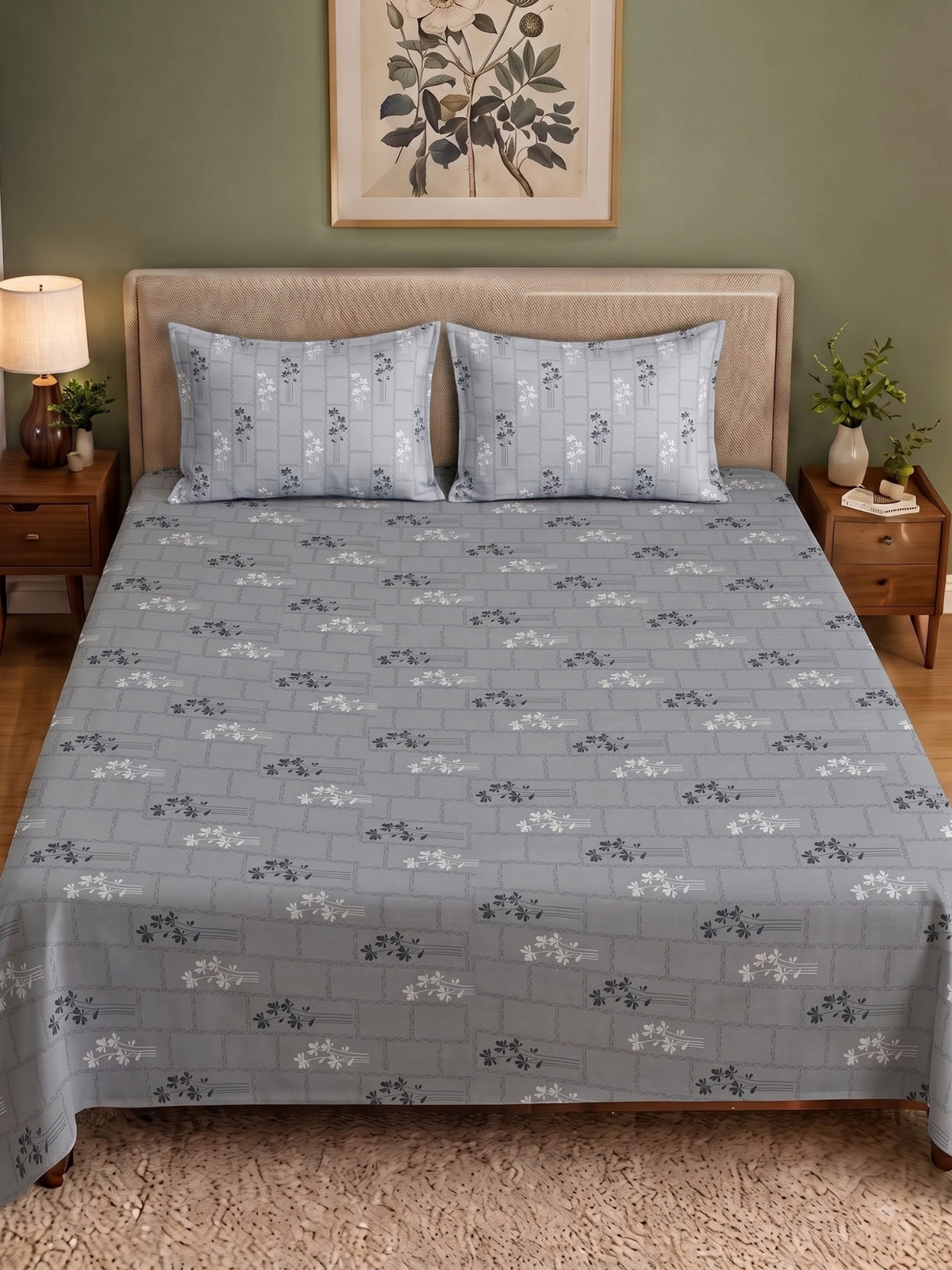 CROWN 100% Cotton Premium Bedsheet | 186 TC Twill Satin Weave | King Size 108 x 108 Inches | Soft, Breathable & Durable|Grey