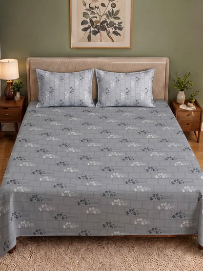 CROWN 100% Cotton Premium Bedsheet | 186 TC Twill Satin Weave | King Size 108 x 108 Inches | Soft, Breathable & Durable|Grey
