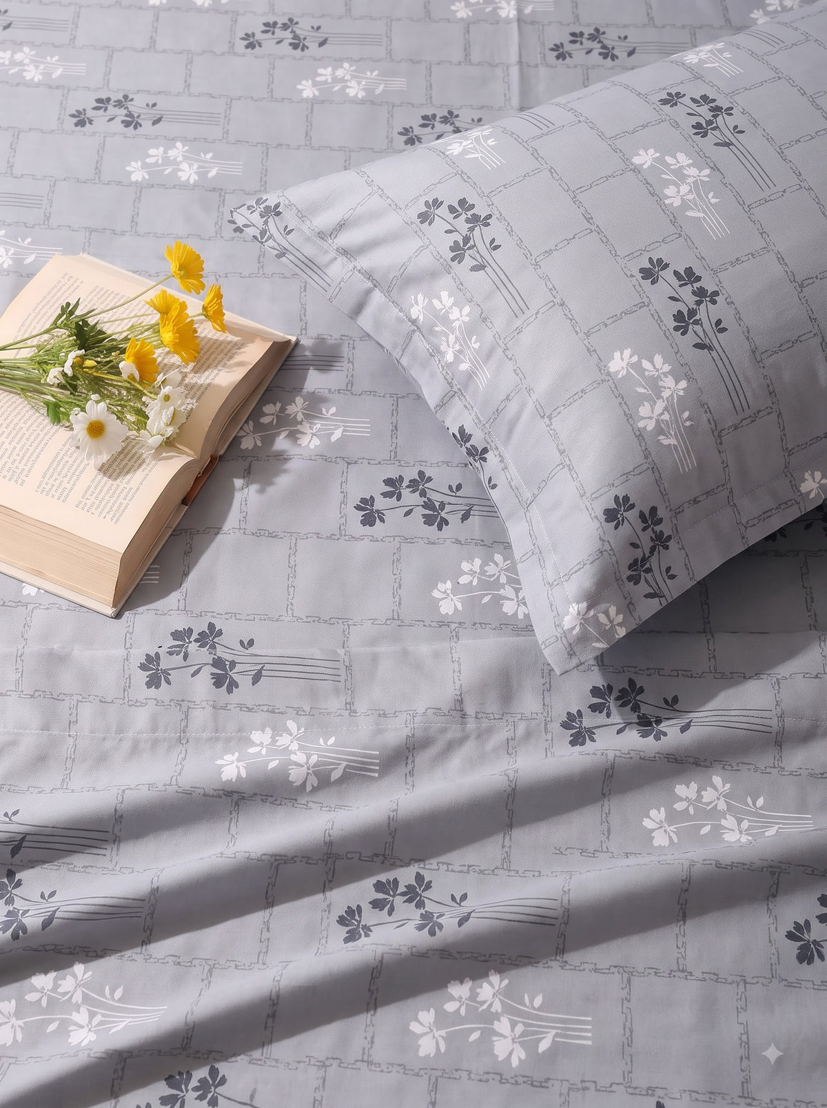 CROWN 100% Cotton Premium Bedsheet | 186 TC Twill Satin Weave | King Size 108 x 108 Inches | Soft, Breathable & Durable|Grey