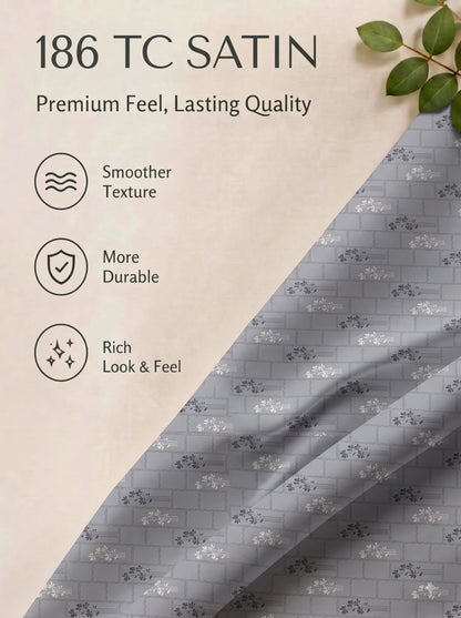 CROWN 100% Cotton Premium Bedsheet | 186 TC Twill Satin Weave | King Size 108 x 108 Inches | Soft, Breathable & Durable|Grey