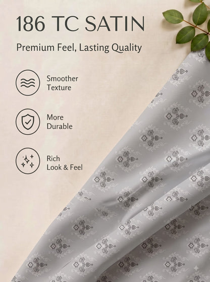 CROWN 100% Cotton Premium Bedsheet | 186 TC Twill Satin Weave | King Size 108 x 108 Inches | Soft, Breathable & Durable| Off White & Grey