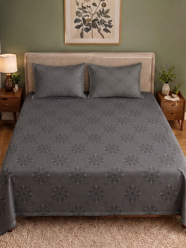 CROWN 100% Cotton Premium Bedsheet | 186 TC Twill Satin Weave | King Size 108 x 108 Inches | Soft, Breathable & Durable| Dark Grey