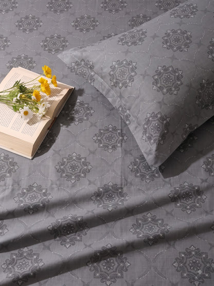 CROWN 100% Cotton Premium Bedsheet | 186 TC Twill Satin Weave | King Size 108 x 108 Inches | Soft, Breathable & Durable| Dark Grey