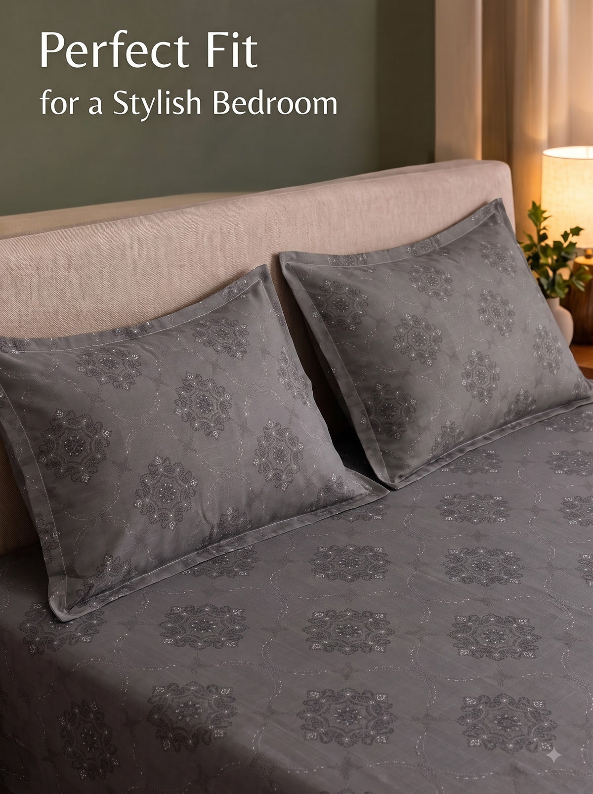 CROWN 100% Cotton Premium Bedsheet | 186 TC Twill Satin Weave | King Size 108 x 108 Inches | Soft, Breathable & Durable| Dark Grey