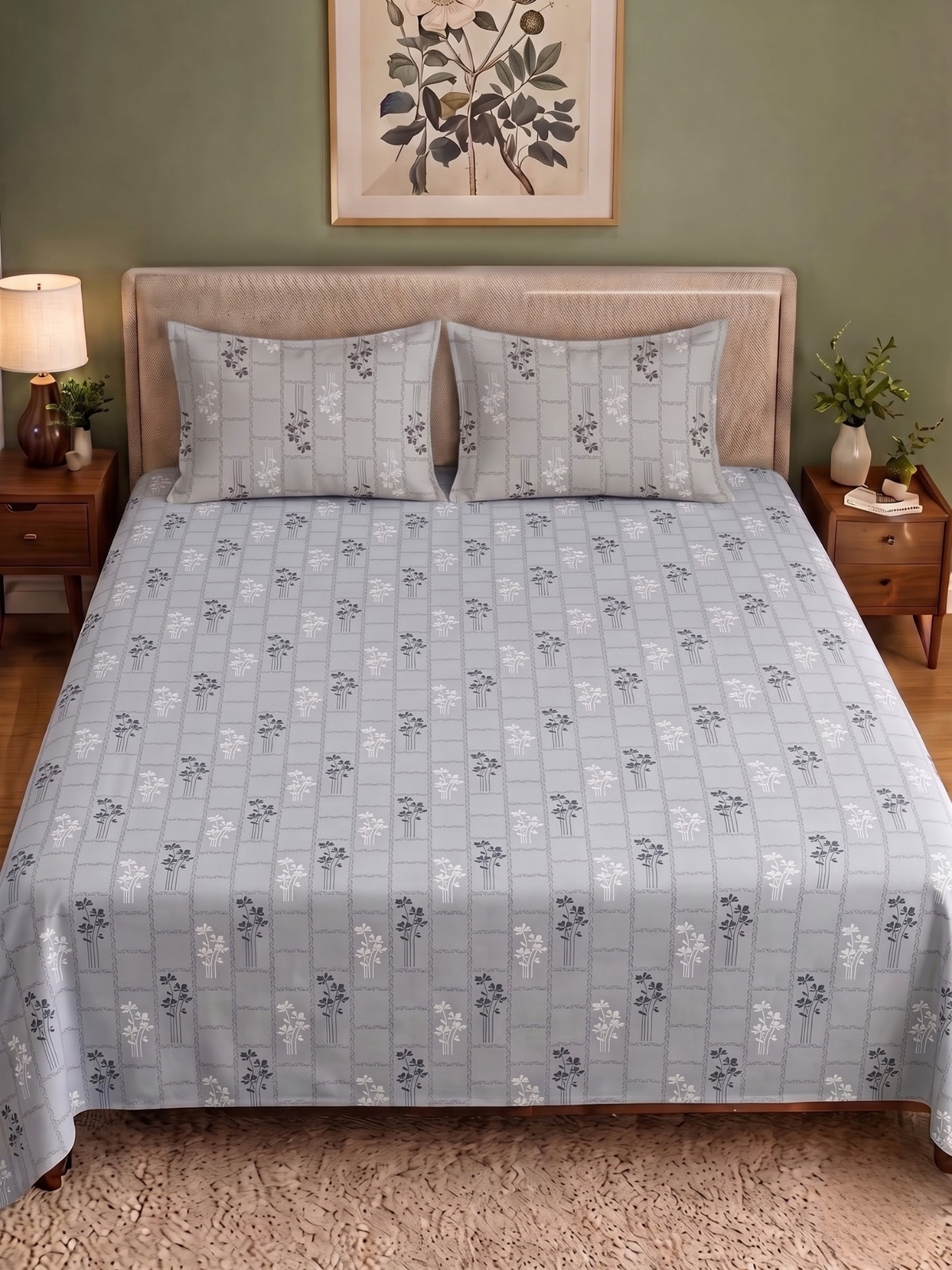 CROWN 100% Cotton Premium Bedsheet | 186 TC Twill Satin Weave | King Size 108 x 108 Inches | Soft, Breathable & Durable|Light Grey