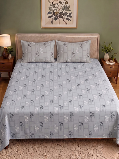 CROWN 100% Cotton Premium Bedsheet | 186 TC Twill Satin Weave | King Size 108 x 108 Inches | Soft, Breathable & Durable|Light Grey