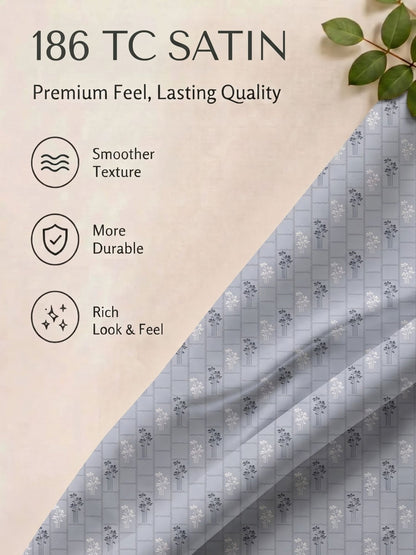 CROWN 100% Cotton Premium Bedsheet | 186 TC Twill Satin Weave | King Size 108 x 108 Inches | Soft, Breathable & Durable|Light Grey
