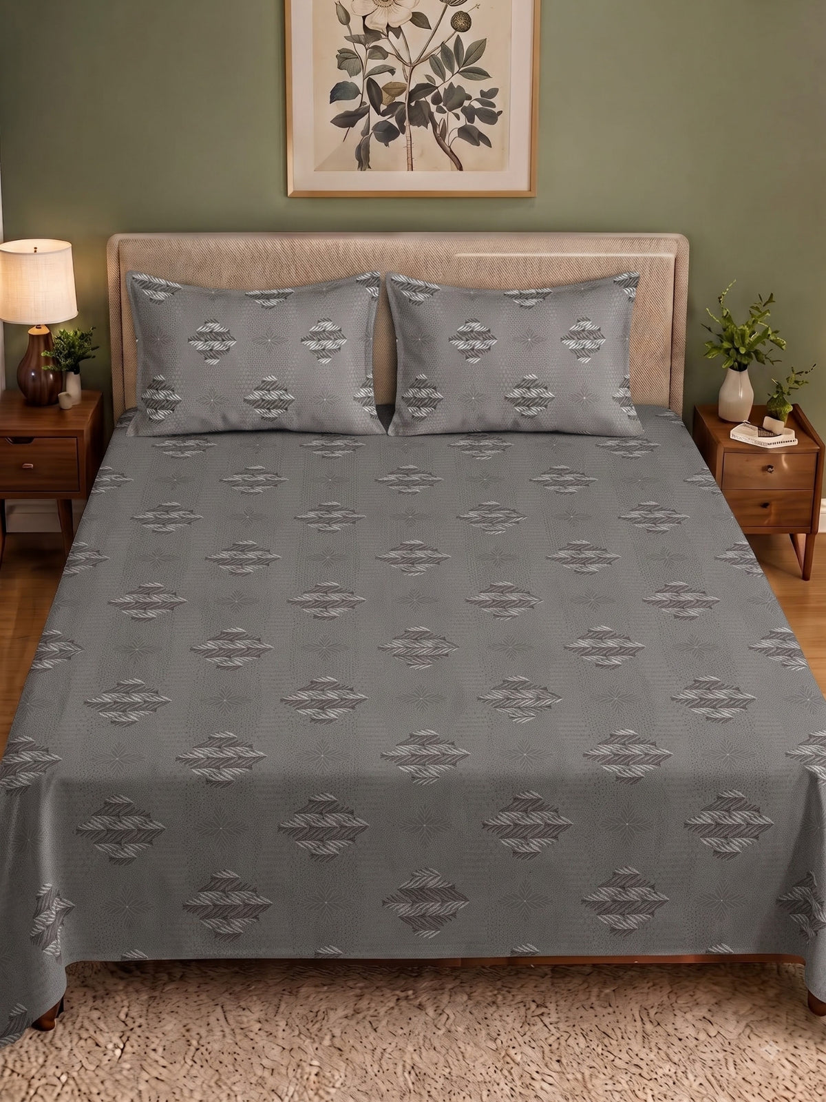 CROWN 100% Cotton Premium Bedsheet | 186 TC Twill Satin Weave | King Size 108 x 108 Inches | Soft, Breathable & Durable|Grey