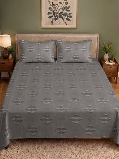 CROWN 100% Cotton Premium Bedsheet | 186 TC Twill Satin Weave | King Size 108 x 108 Inches | Soft, Breathable & Durable|Grey