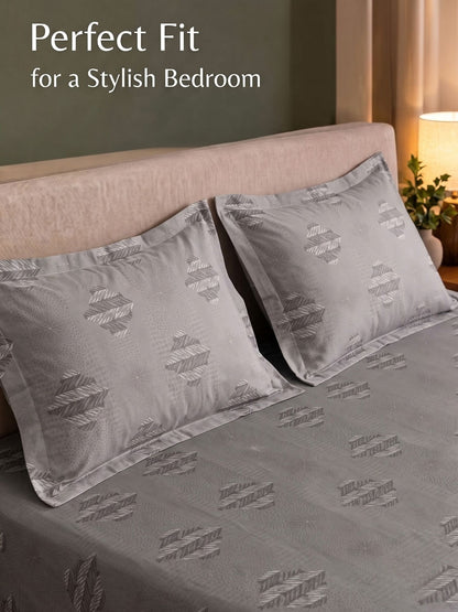 CROWN 100% Cotton Premium Bedsheet | 186 TC Twill Satin Weave | King Size 108 x 108 Inches | Soft, Breathable & Durable|Grey