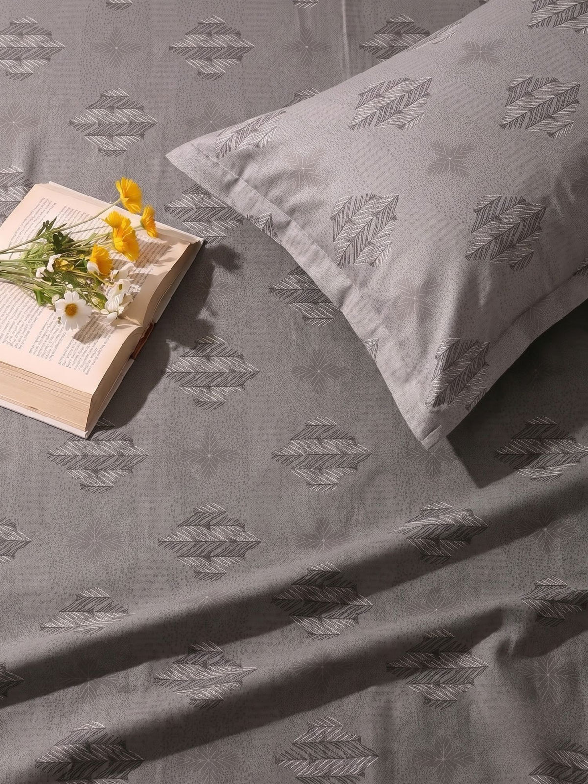 CROWN 100% Cotton Premium Bedsheet | 186 TC Twill Satin Weave | King Size 108 x 108 Inches | Soft, Breathable & Durable|Grey
