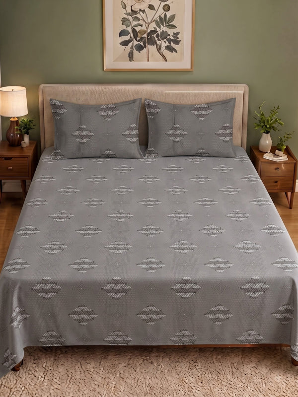 CROWN 100% Cotton Premium Bedsheet | 186 TC Twill Satin Weave | King Size 108 x 108 Inches | Soft, Breathable & Durable|Stone Grey