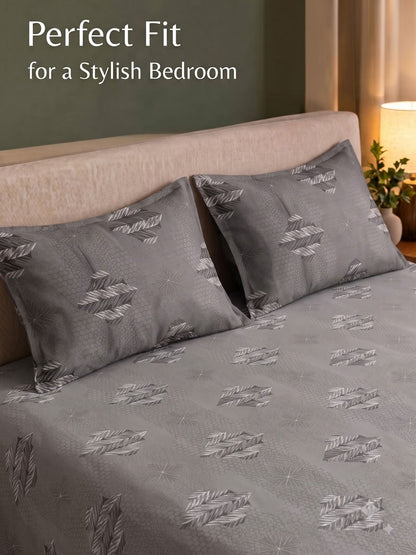 CROWN 100% Cotton Premium Bedsheet | 186 TC Twill Satin Weave | King Size 108 x 108 Inches | Soft, Breathable & Durable|Stone Grey