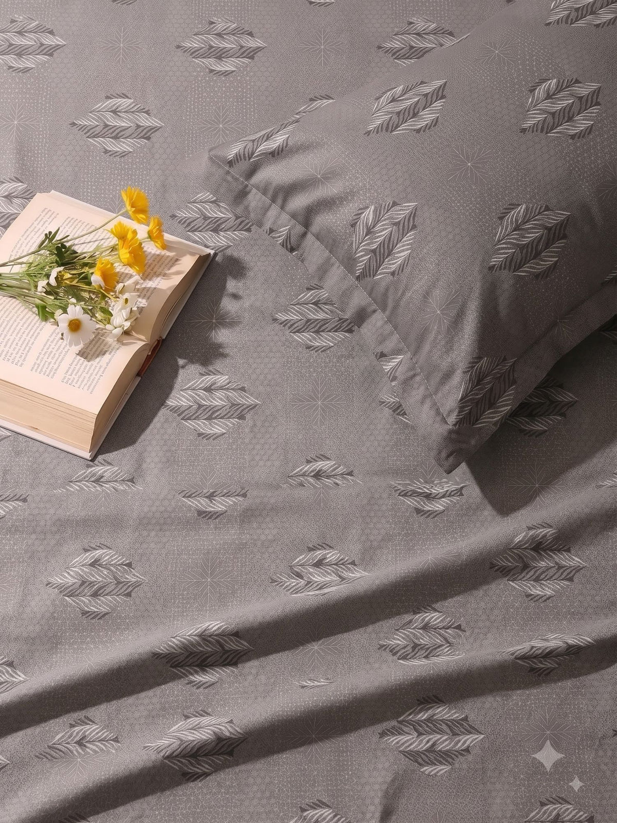 CROWN 100% Cotton Premium Bedsheet | 186 TC Twill Satin Weave | King Size 108 x 108 Inches | Soft, Breathable & Durable|Stone Grey