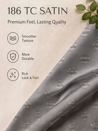 CROWN 100% Cotton Premium Bedsheet | 186 TC Twill Satin Weave | King Size 108 x 108 Inches | Soft, Breathable & Durable|Stone Grey