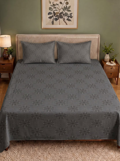 CROWN 100% Cotton Premium Bedsheet | 186 TC Twill Satin Weave | King Size 108 x 108 Inches | Soft, Breathable & Durable|Dark Grey