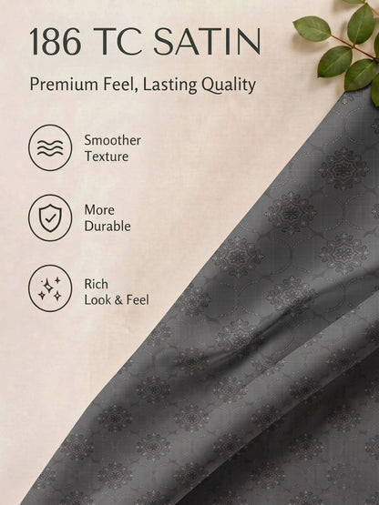 CROWN 100% Cotton Premium Bedsheet | 186 TC Twill Satin Weave | King Size 108 x 108 Inches | Soft, Breathable & Durable|Dark Grey