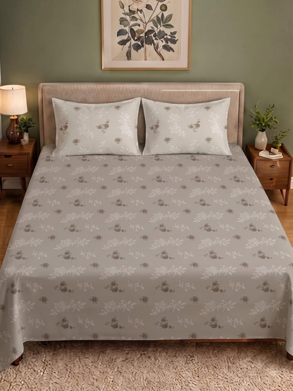 CROWN 100% Cotton Premium Bedsheet | 186 TC Twill Satin Weave | King Size 108 x 108 Inches | Soft, Breathable & Durable|Greyish Brown