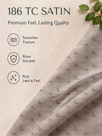 CROWN 100% Cotton Premium Bedsheet | 186 TC Twill Satin Weave | King Size 108 x 108 Inches | Soft, Breathable & Durable|Greyish Brown