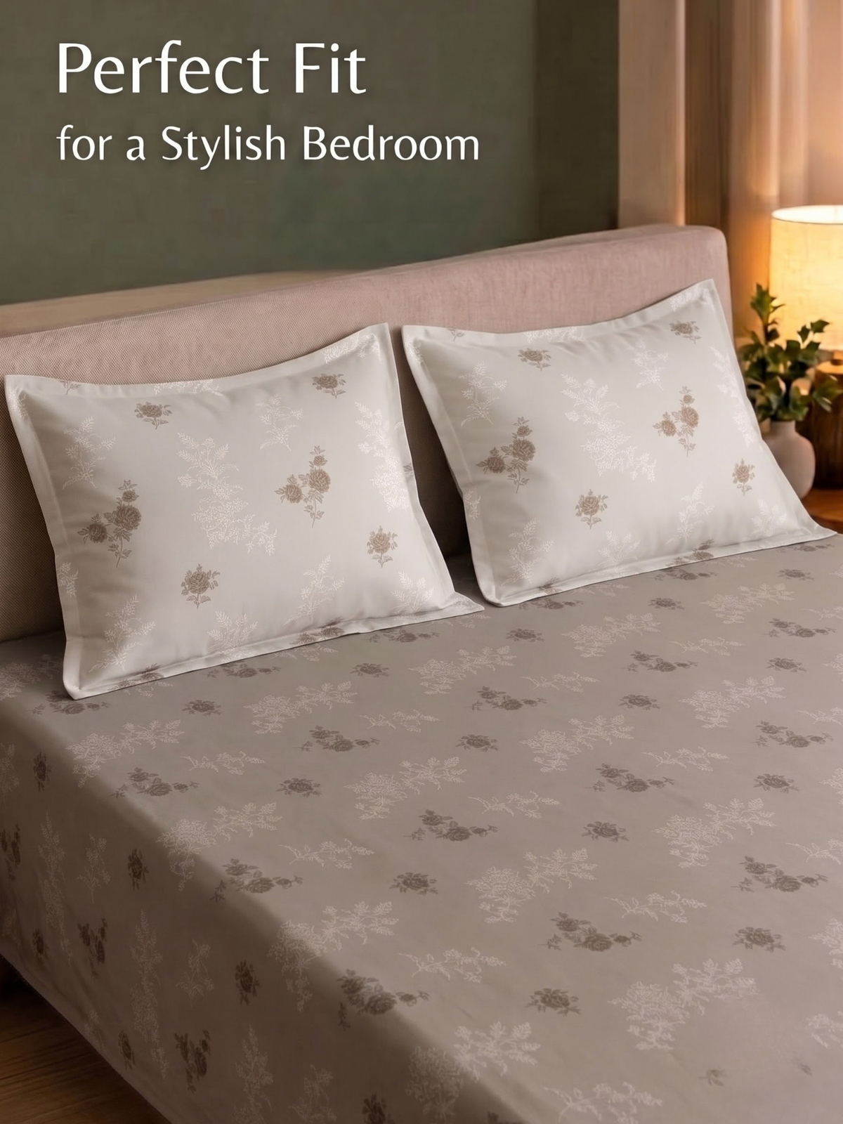 CROWN 100% Cotton Premium Bedsheet | 186 TC Twill Satin Weave | King Size 108 x 108 Inches | Soft, Breathable & Durable|Greyish Brown