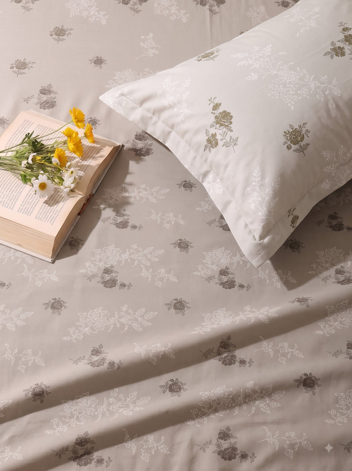 CROWN 100% Cotton Premium Bedsheet | 186 TC Twill Satin Weave | King Size 108 x 108 Inches | Soft, Breathable & Durable|Greyish Brown