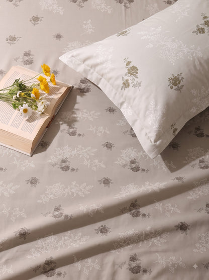 CROWN 100% Cotton Premium Bedsheet | 186 TC Twill Satin Weave | King Size 108 x 108 Inches | Soft, Breathable & Durable|Greyish Brown