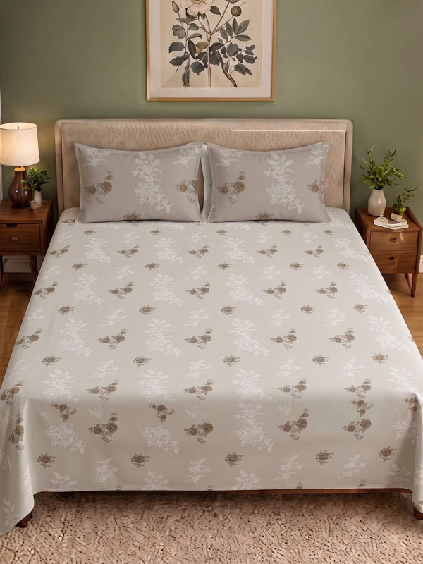 CROWN 100% Cotton Premium Bedsheet | 186 TC Twill Satin Weave | King Size 108 x 108 Inches | Soft, Breathable & Durable|Beige