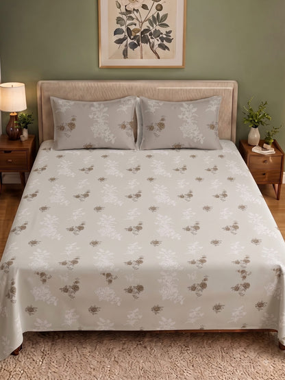 CROWN 100% Cotton Premium Bedsheet | 186 TC Twill Satin Weave | King Size 108 x 108 Inches | Soft, Breathable & Durable|Beige