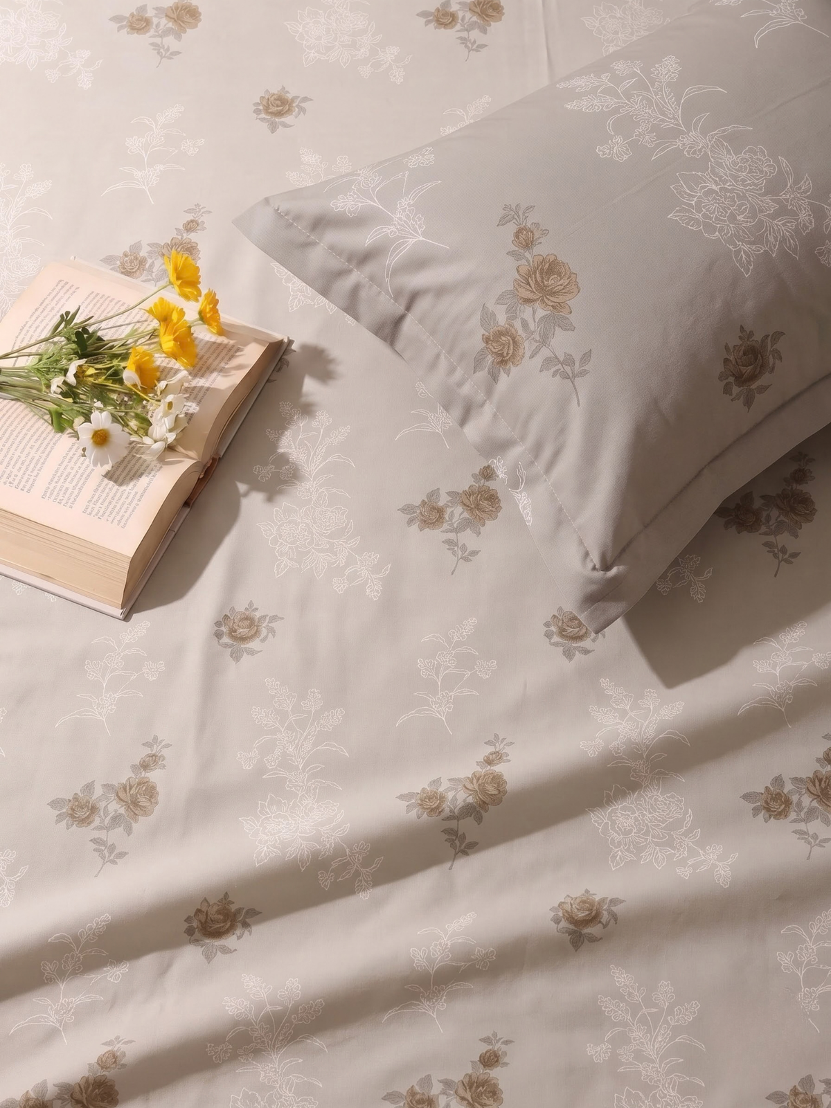 CROWN 100% Cotton Premium Bedsheet | 186 TC Twill Satin Weave | King Size 108 x 108 Inches | Soft, Breathable & Durable|Beige
