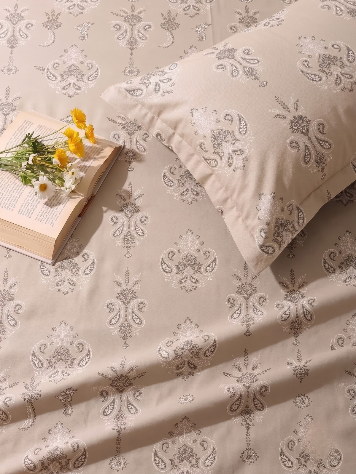 CROWN 100% Cotton Premium Bedsheet | 186 TC Twill Satin Weave | King Size 108 x 108 Inches | Soft, Breathable & Durable|Light Brown