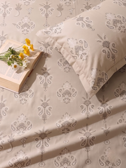 CROWN 100% Cotton Premium Bedsheet | 186 TC Twill Satin Weave | King Size 108 x 108 Inches | Soft, Breathable & Durable|Light Brown