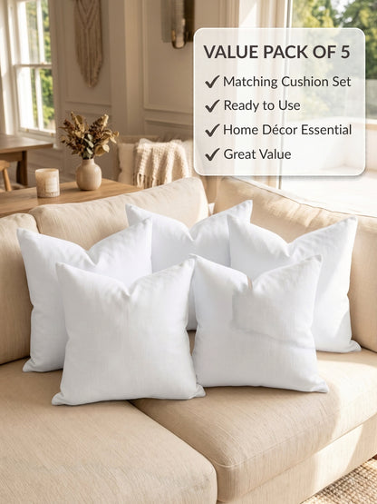 Cushion Fillers 16 x 16 Inches Set of 5 | 300g Virgin Conjugate Fiber in Each | Soft Microfiber Cushion Inserts for Sofa, Bed & Chair | White | Pack of 5