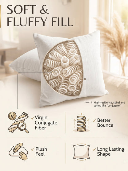 Cushion Fillers 16 x 16 Inches Set of 5 | 300g Virgin Conjugate Fiber in Each | Soft Microfiber Cushion Inserts for Sofa, Bed & Chair | White | Pack of 5