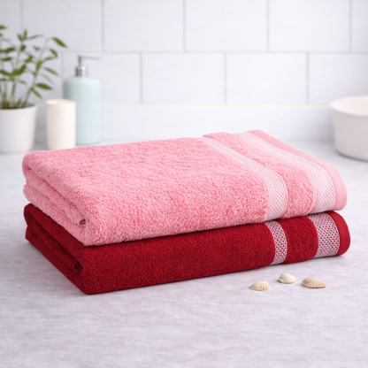 Mafatlal Daffodil Bath Towel – Pink& Red, Cotton