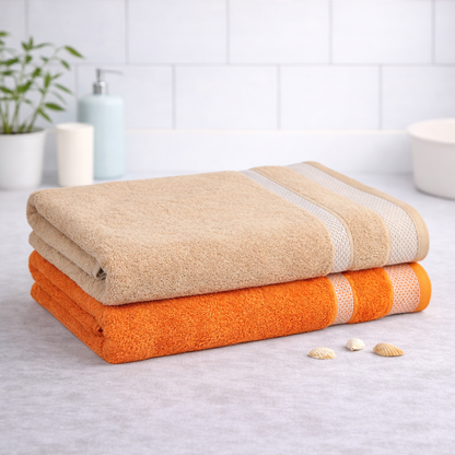 Mafatlal Daffodil Bath Towel – ORN/Beige, Cotton