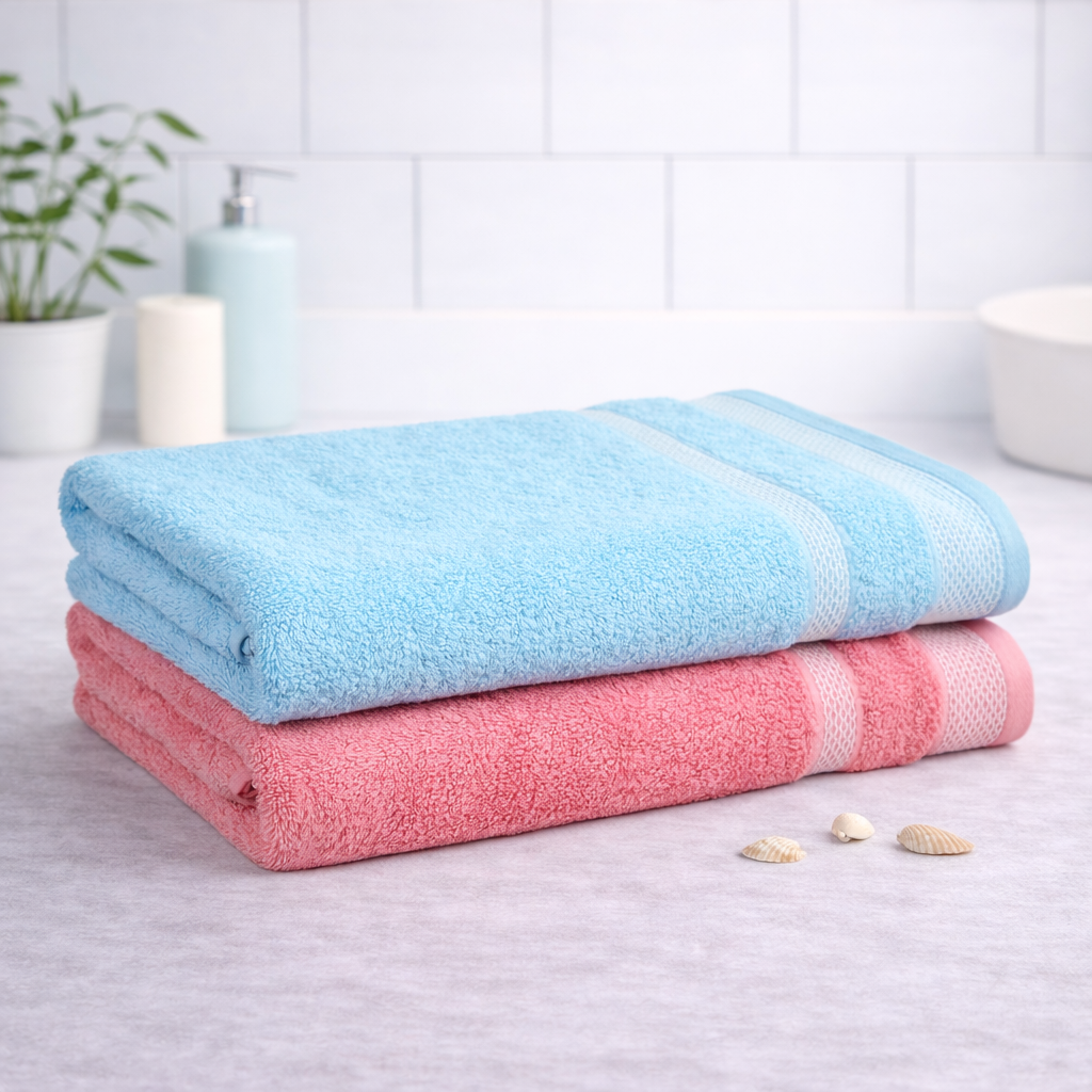 Mafatlal Daffodil Bath Towel – BLU/Pink, Cotton